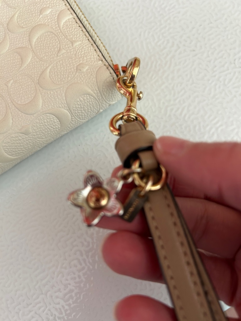 Coach Ivory Signature Zip Around Wallet Wristlet with Charm - Picture 11 of 11